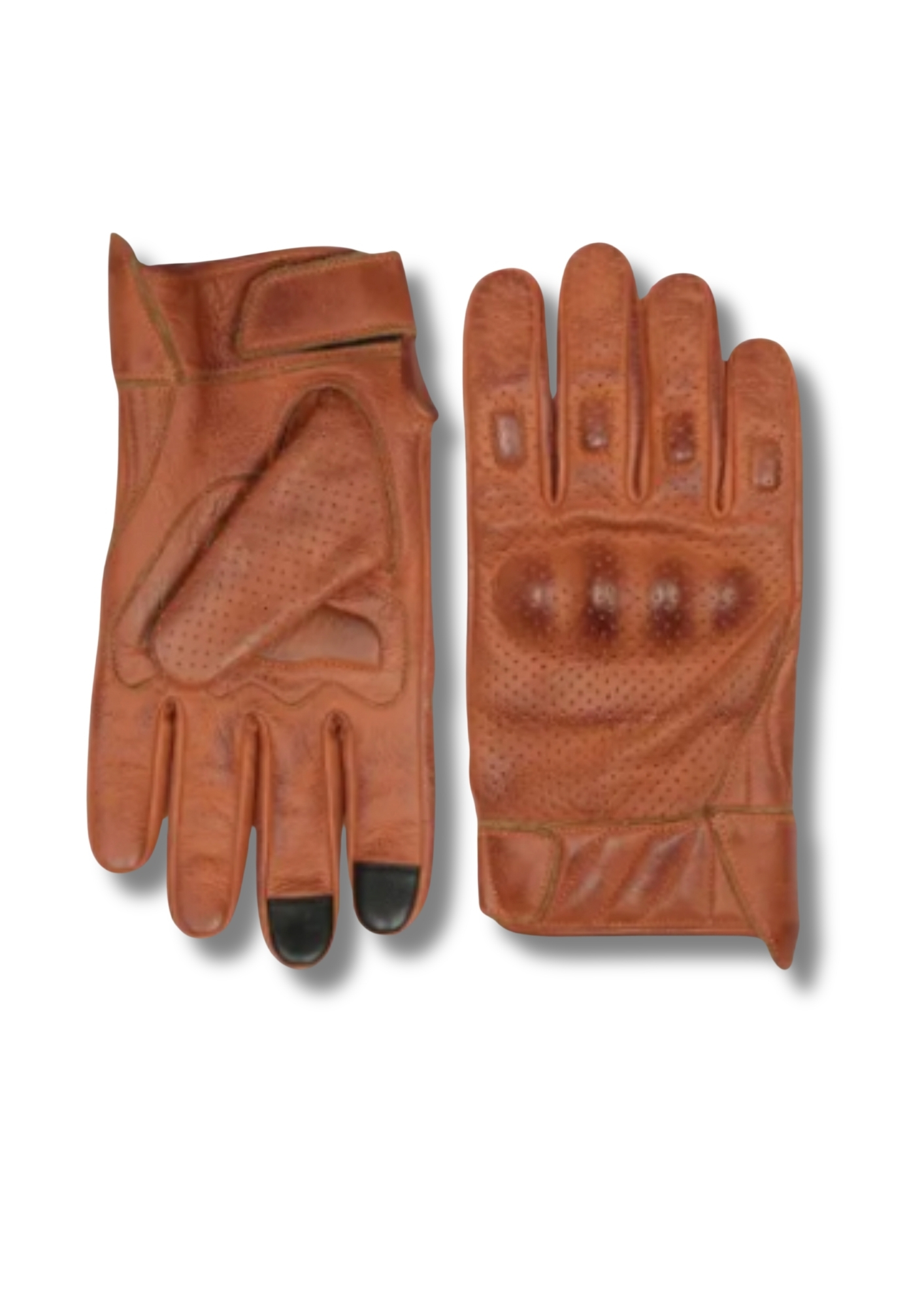 GR-1102 Premium Café Racer Leather Gloves – Sleek Motorcycle Riding Gloves, Modern Retro Biker Gear, Armor Protected Genuine Cowhide Motorbike Hand Protection | Vintage Brown Perforated Edition