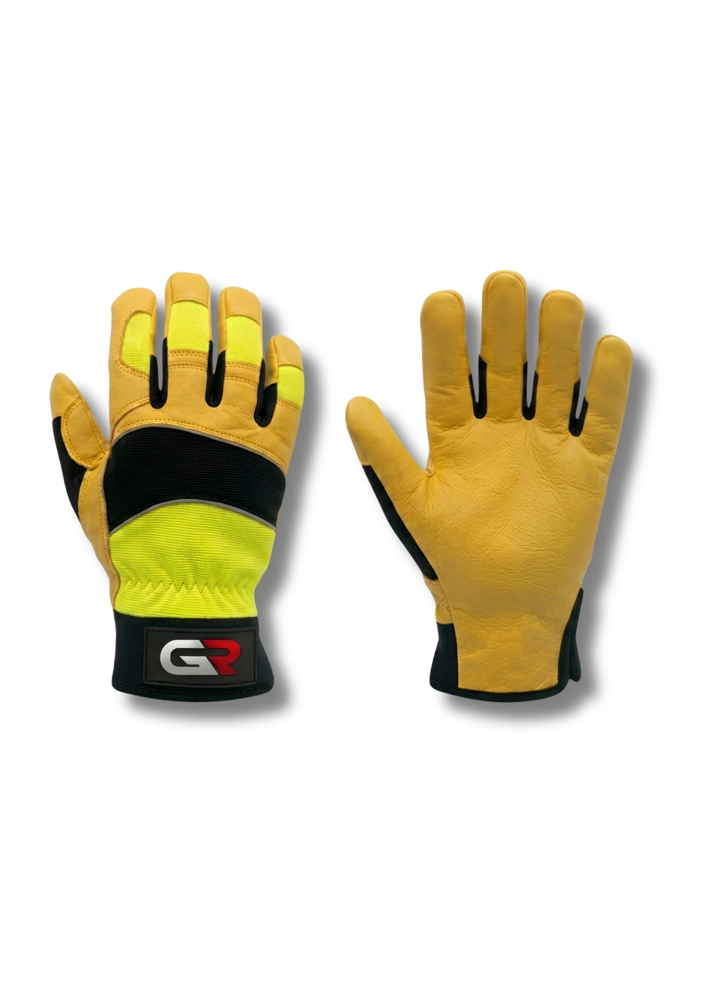 Groove Motorsports GR-2302 Professional High-Visibility Industrial Safety Gloves – Heavy-Duty Leather Mechanics, Engineering & Construction Work Gloves | Premium Abrasion Protection
