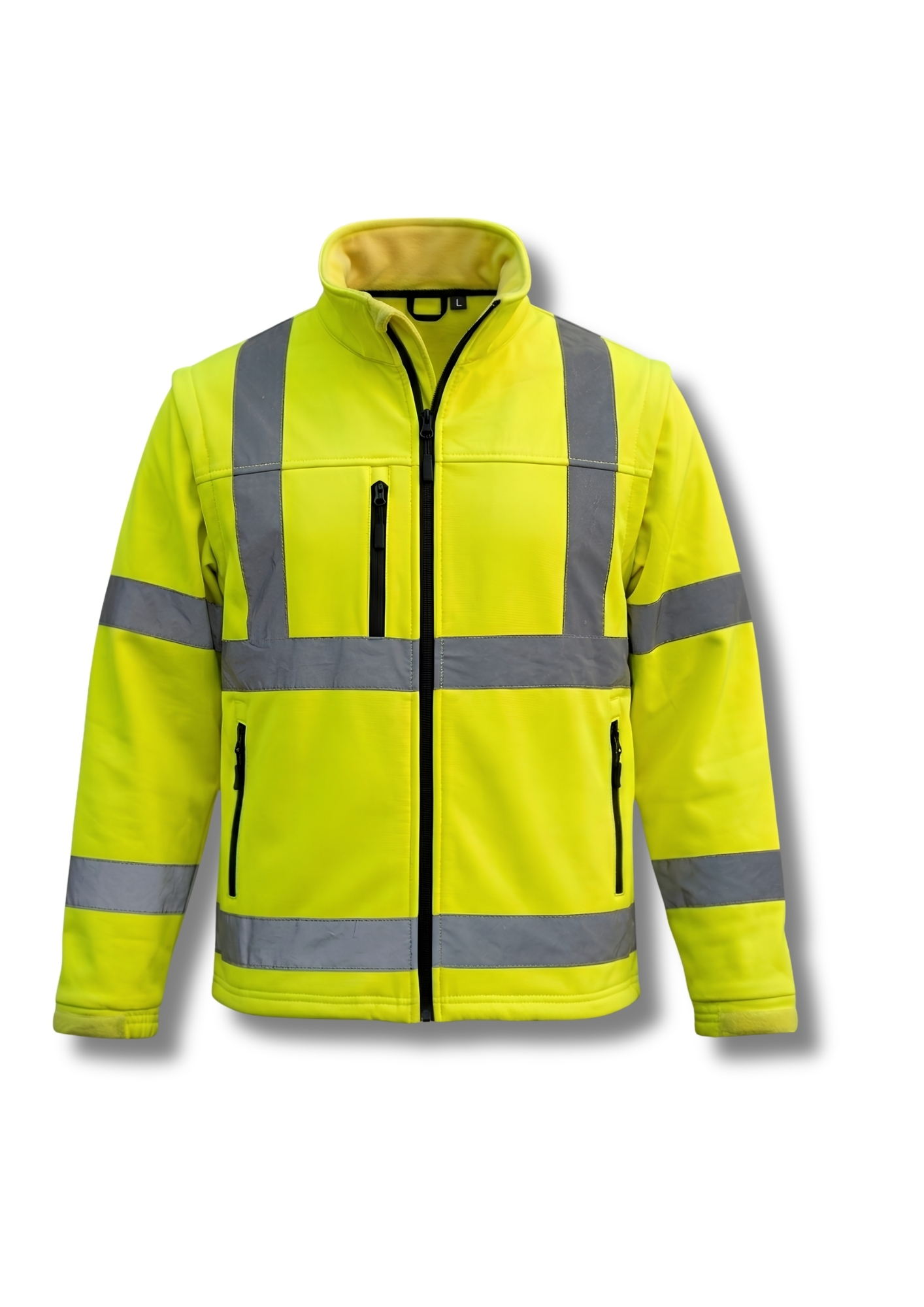 Groove Motorsports GR-2504 Premium Industrial Safety Jacket – High-Visibility Softshell Workwear Coat, Heavy-Duty Engineering & Construction Weatherproof Utility Apparel | Fluorescent Lime-Yellow & Silver Reflective Edition
