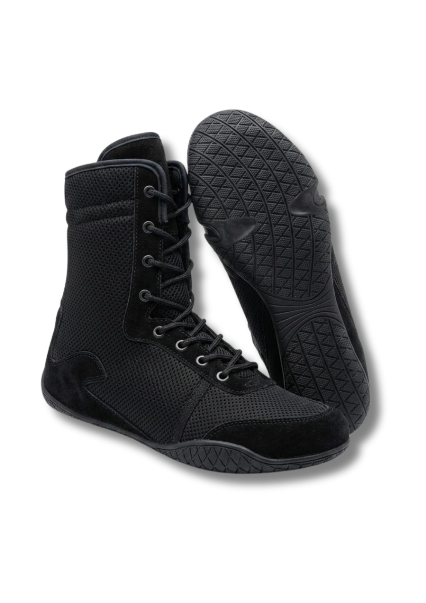 GR-2903 Professional High-Top Boxing Shoes – Lightweight Ring Combat Boots, Wrestling & Tactical Training Footwear | Stealth Black High-Grip Edition