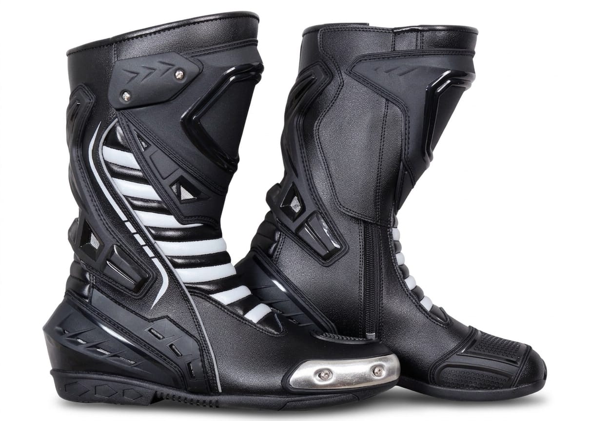 Groove Motorsports GR-3101 Professional Racing Motorcycle Boots – Heavy-Duty Track Protective Armor, Sportbike Riding & Touring Boots | Stealth Black & White Accordion Panel Edition