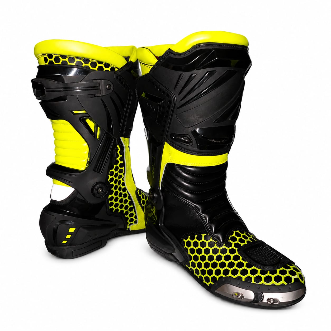 Groove Motorsports GR-3301 Professional Motocross Boots – Heavy-Duty Off-Road MX Protective Armor, Dirt Bike Riding & Enduro Boots | High-Visibility Yellow Hexagonal Panel Edition