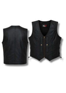 Groove Motorsports GR-901 Premium Café Racer Leather Vest – Heavy-Duty Cruiser Biker Vest, Side Lace Adjustable Motorbike Waistcoat & Classic Style Clean Back Custom Rider Vest | Vintage Black Edition