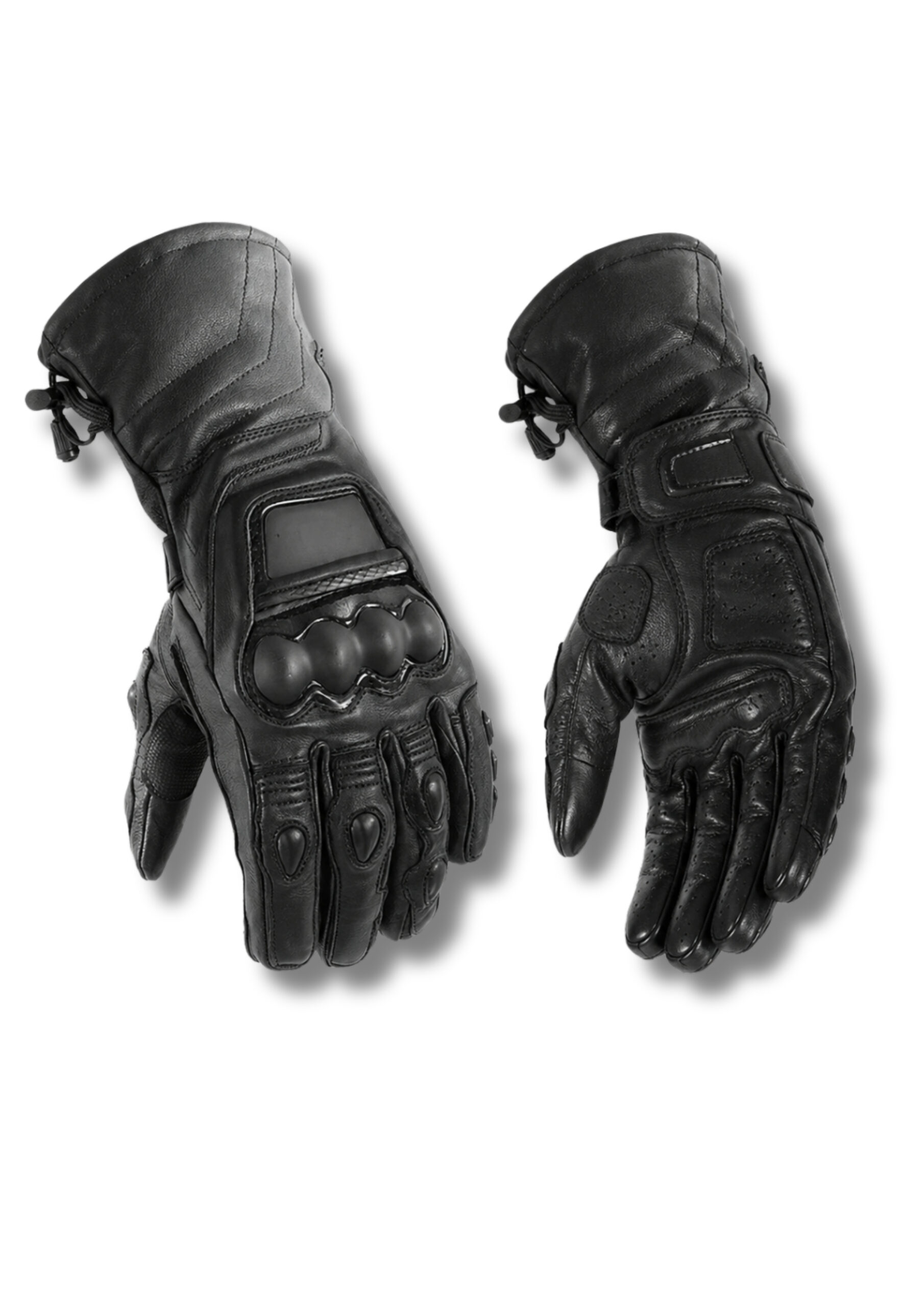 GR-GLACIER Premium Leather Gauntlet Riding Gloves – Heavy-Duty All-Weather Motorcycle Gloves, Molded Knuckle Armor & Waterproof Winter Touring Gear | Stealth Black Edition