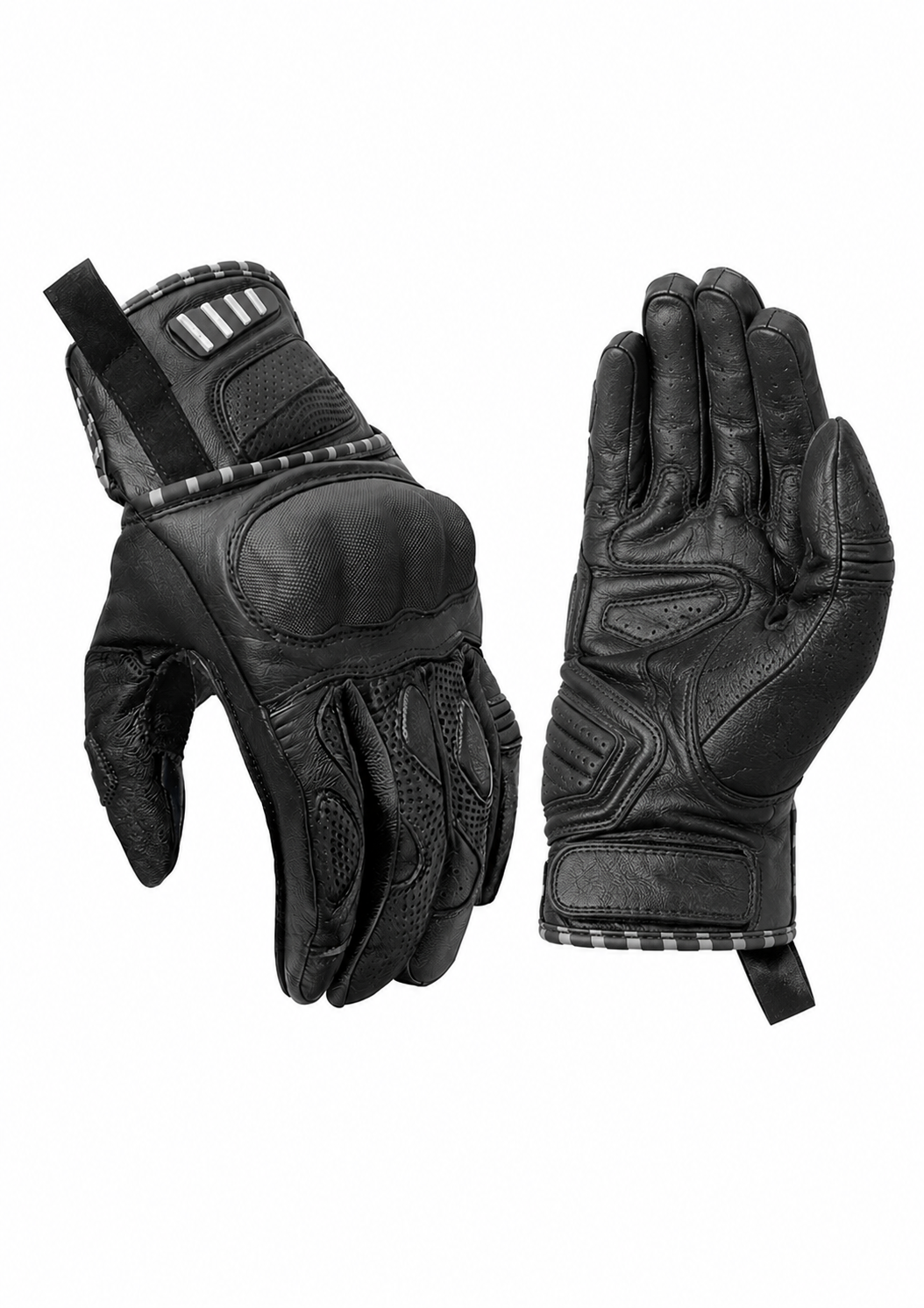 GR-RAPTOR Pure Leather Motorbike Gloves – Premium Shorty Street Riding Gloves, Perforated Airflow Leather, Molded Knuckle Protection & Reinforced Palm Slider | Stealth Black Edition