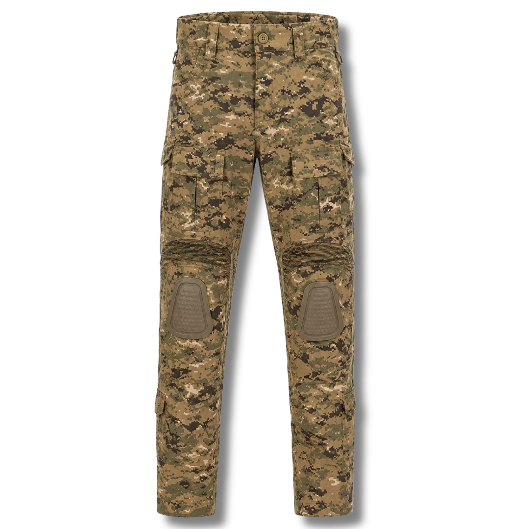 GR-4101 Tactical Airsoft Pants – Digital Woodland Camo Field Pants, Integrated Removable Knee Pads & Articulated Flex Stretch Panels | Mil-Sim Combat Trousers