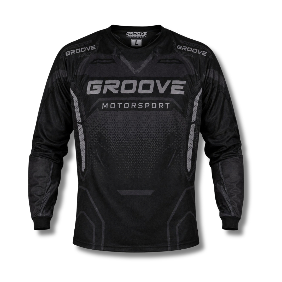 GR-4301 Performance Airsoft & Tactical Field Shirt – Long-Sleeve Sublimated Airsoft Jersey, Breathable Moisture-Wicking Poly-Mesh & Padded Forearm Protection | Stealth Black & Dark Grey Edition
